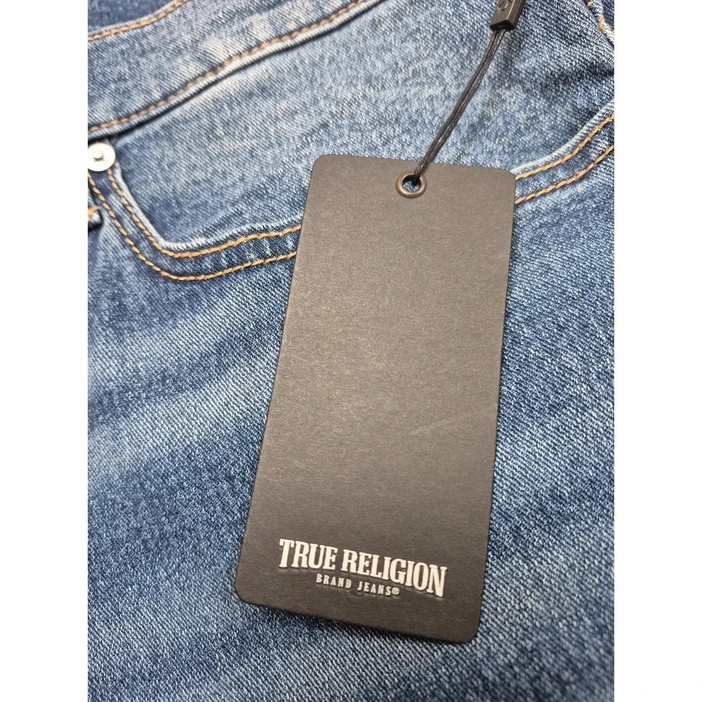 True Religion Rocco Moto Skinny Jeans Mens 44x32 Medium Wash Blue Distressed NWT
